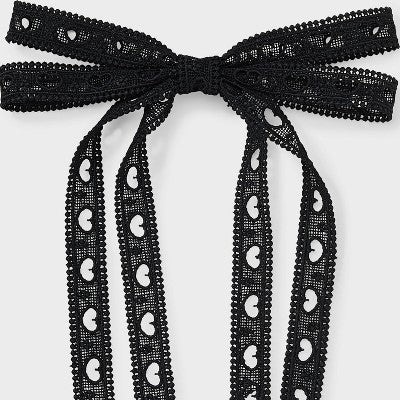 Heart Eyelet Double Bow Hair Barrette - A New Day Black