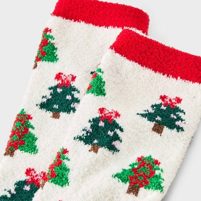 Women's Festive Trees Christmas Cozy Crew Socks - Wondershop White/Green/Red 4-10