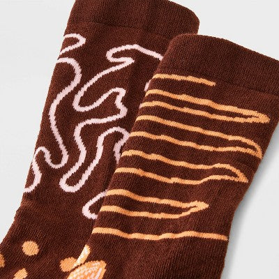 Women's Chocolate Candy Christmas 2pk Crew Socks - Brown 4-10