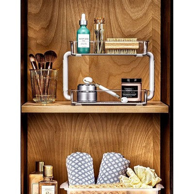 2 Tier Bathroom Tray Organizer - Madesmart: Countertop Storage, Under Sink PET & TPR Material Organizer