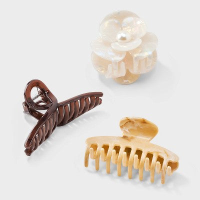 Flower Loop Claw Hair Clip Set 3pc - A New Day Neutral