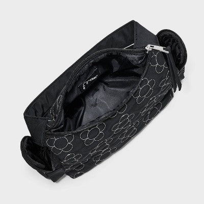 Girls' Quilted Cargo with Pockets Shoulder Bag - art class Black: Floral Pattern, Woven Softside, 16" Strap Length