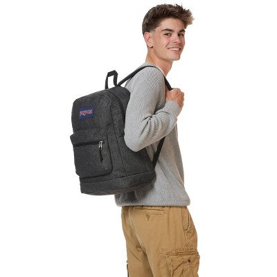 JanSport Cross Town Plus Remix 17" Backpack - Black: Abstract Denim Shell, Expandable Pocket