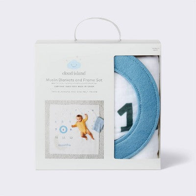 Muslin Blanket with Felt Frame - Blue - Cloud Island