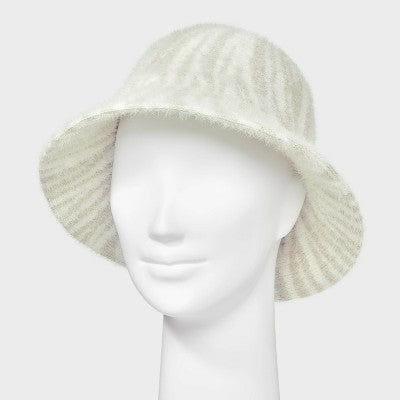 Brushed Bucket Hat - A New Day Cream/Zebra Print: Adjustable Knit Midweight Fabric