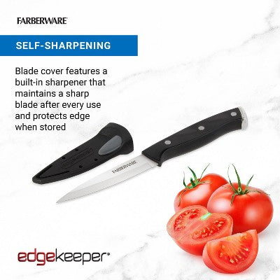 Farberware 3.5" Paring Knife Black: Stainless Steel Kitchen Knife, Riveted Handle, Hand Wash, Lifetime Warranty