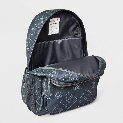 Boys' 16" Two Pocket Basketball Printed Backpack - Cat & Jack Charcoal Gray
