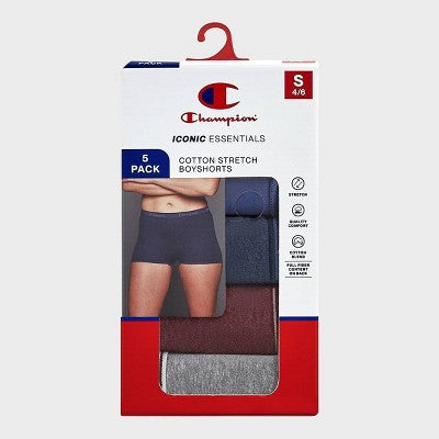 Champion Women's 5pk Cotton Stretch Iconic Essentials Boyshorts - S