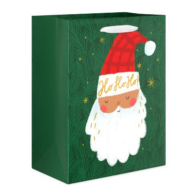 13" Large Christmas Gift Bag Santa on Green