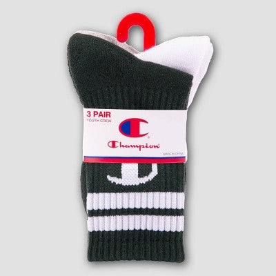 Champion Boys' 3pk Crew Socks - Black M