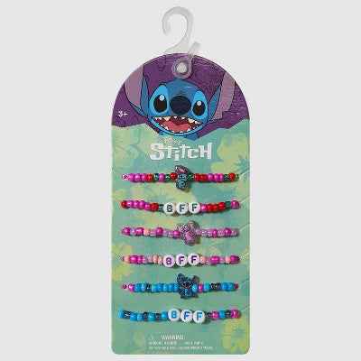 Girls' Stitch 6pk Friendship Bracelets: Disney Lilo & Stitch Beaded Set, Plastic, 14" Length