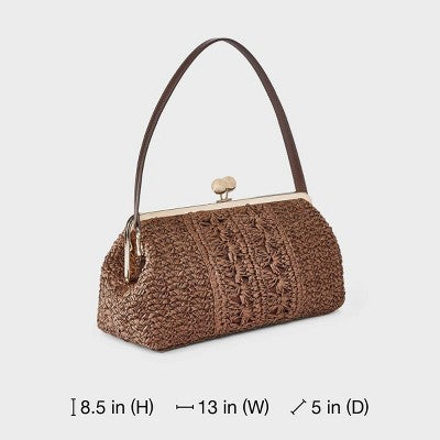 Straw Kiss Lock Clutch Bag - A New Day Natural Brown