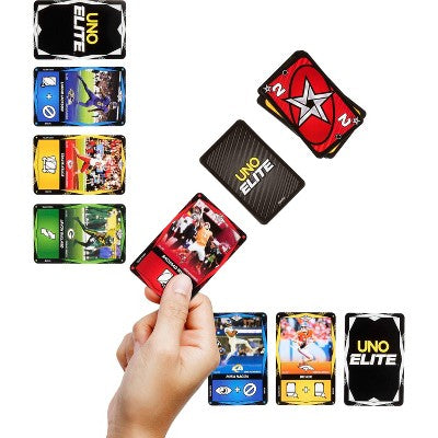 UNO Elite NFL Card Game 2025 Alt Jerseys Edition Starter Pack with 4 Booster Packs & 2 Promo Cards