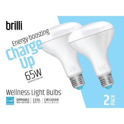 Brilli 2pk BR30 65W Charge Up Energy-Boosting Dimmable LED Flood Bulbs White