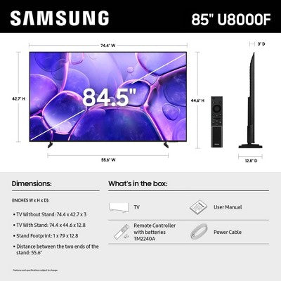Samsung 85" Crystal UHD 4K Smart TV (UN85U8000F) (LOCAL PICKUP ONLY)
