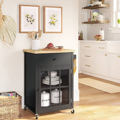 Windham Wood Top Kitchen Cart - Black - Threshold (Assembly required) (LOCAL PICKUP ONLY)