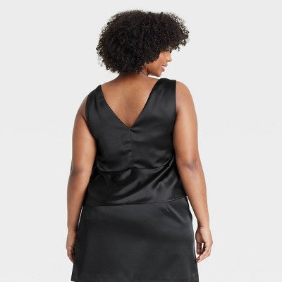 Women's Lace Trim blouse - A New Day Black 2X