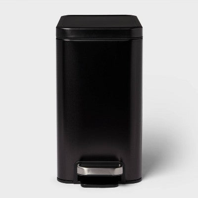 10L Stainless Slim Step Trash Can Black - Brightroom