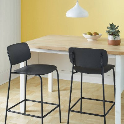 2pk 24" Molded Plastic with Metal Base Counter Height Barstool Black - Room Essentials (LOCAL PICKUP ONLY)