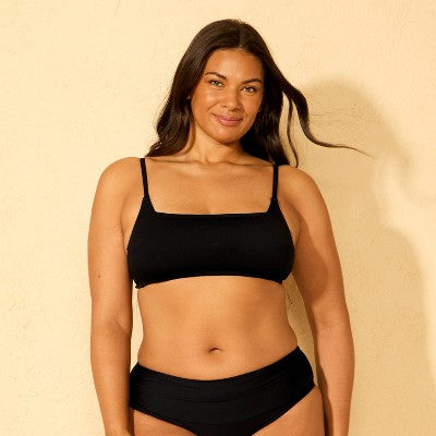 Women's Shaping Square Neck Bralette Bikini Top - Shade & Shore Black L