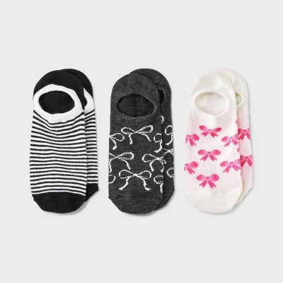 Women's Bows 3pk Liner Socks - Charcoal Heather /Black/Ivory 4-10