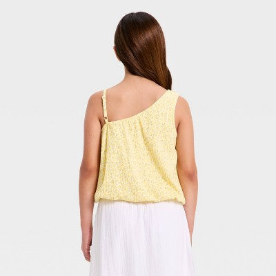 Girls' Knotted Strap Asymmetrical Floral Top Cat & JackYellow M