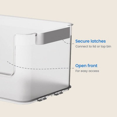 Click in Place 20.7qt Clear Open Front Plastic Storage Bin for Home and Office Organization White Latch - Brightroom