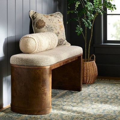 43" Burled Wood Upholstered Bench Dark Brown - Assembly Required (LOCAL PICKUP ONLY)