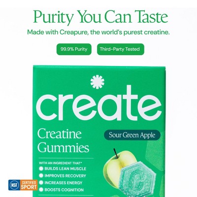 Create Wellness Gummies Made with Pure Creatine Monohydrate NSF Certified for Sport - Sour Green Apple - 45ct/15 Servings