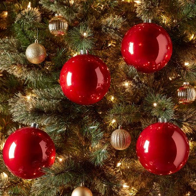 4pc Shatter-Resistant Opal Round Christmas Tree Ornament Set Red - Wondershop