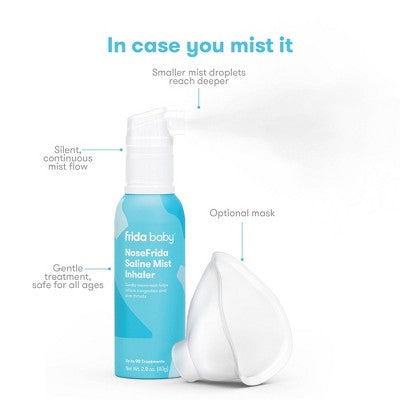 Frida Baby Saline Mist Nasal Inhaler, Decongestant for Congestion Allergy Relief for Babies Kids with Mask