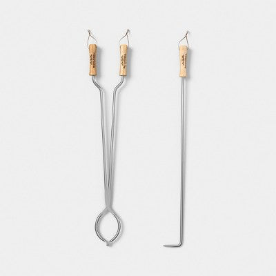 2pc Tongs and Fire Poker Tool Set Gray - Threshold (LOCAL PICKUP ONLY)