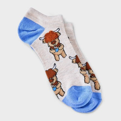Women's Highland Cows Low Cut Socks - Oatmeal Heather 4-10: Lightweight Animal Print Ankle Apparel