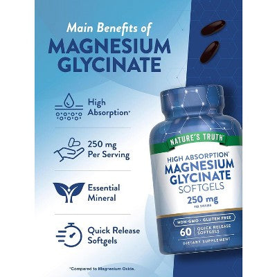 Nature's Truth Magnesium Glycinate Softgels | 250mg | 60 Pills