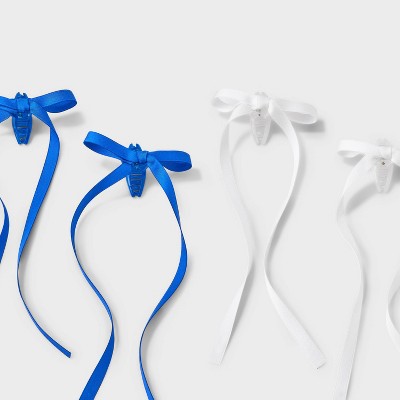 Girls' 4pk Long Tail Satin Bow Claw Clip Set - art class Blue/White