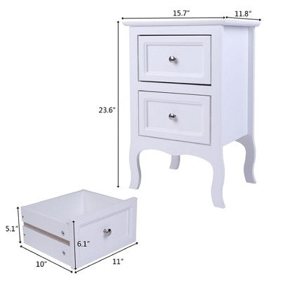 White Nightstand with 2-Tier Storage, Country Style Bedside Table for Bedroom, Dorm Essentials, Apartment Essentials, 23.6" L x 15.7" W (LOCAL PICKUP ONLY)