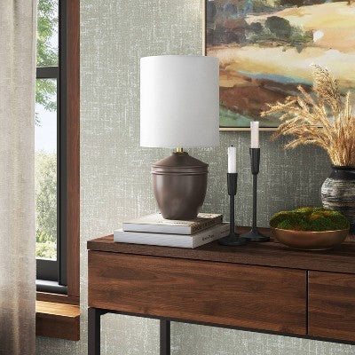 Mini Ceramic Table Lamp Dark Gray - Threshold: Ribbed Base, White Drum Shade, No Bulbs Included