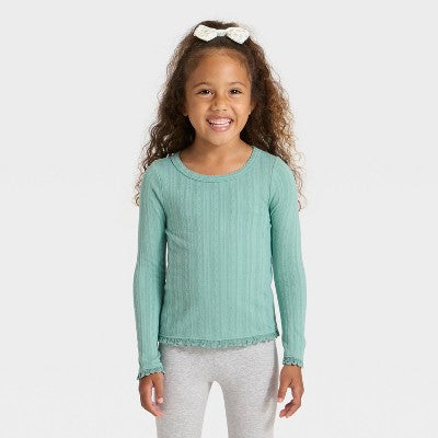 Toddler Girls' Long Sleeve Pointelle T-Shirt - Cat & Jack Green 18M