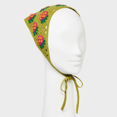 Knitted Strawberry Headscarf - Wild Fable Green: Acrylic Hair Wrap for Styling & Securing