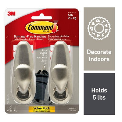 Command Large Forever Classic Hooks Brushed Nickel