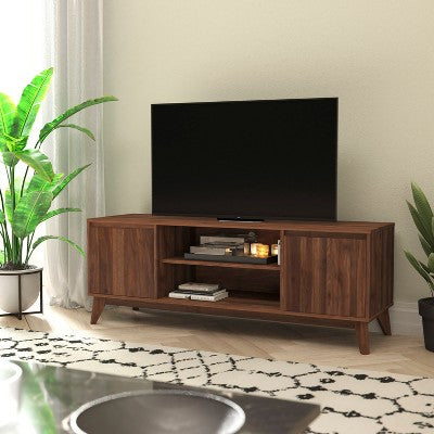 Flash Furniture Walnut 60" TV Stand with Adjustable Middle Shelf - Dual Soft Close Storage Doors (LOCAL PICKUP ONLY)