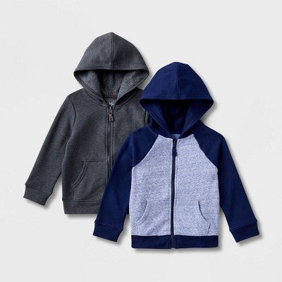 Toddler Boys' 2pk Fleece Crew Neck Sweatshirt Black/Navy Blue 3T
