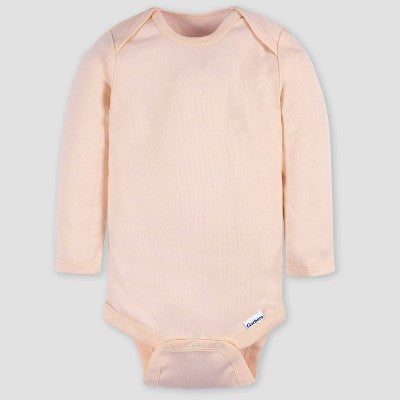 Gerber Baby 4pk Long Sleeve Onesies - Pink 0-3M: Cotton Knit Bodysuits, Infant Apparel, Machine Washable, Crotch Snap Closure