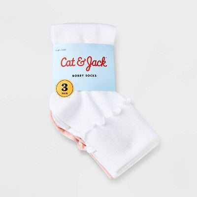Girls' 3pk Turn Cuff Crew Socks - Cat & Jack Pink S