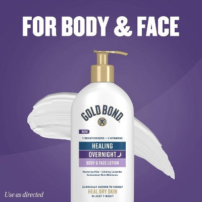 Gold Bond Healing Overnight Body & Face Lotion for Dry Skin with Hyaluronic Acid, Aloe & Melatonin - 13oz