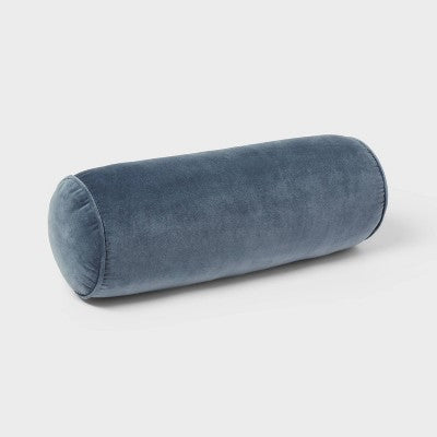 8"x22" Luxe Round Velvet Bolster Decorative Pillow Slate Blue - Threshold: Indoor Cotton Woven, Spot Clean (LOCAL PICKUP ONLY)