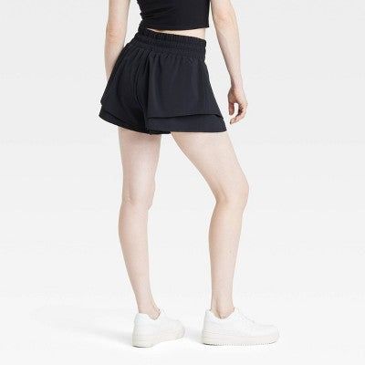 Women's Double Layer Mid-Rise Shorts 2.5" JoyLab Black SMALL