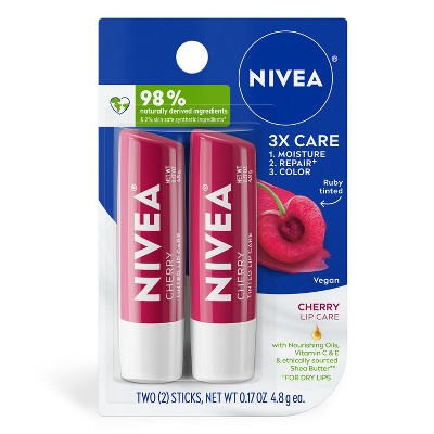 NIVEA Lip Cherry Tinted Lip Balms - 0.34oz/2ct: Moisturizing, Stick Form