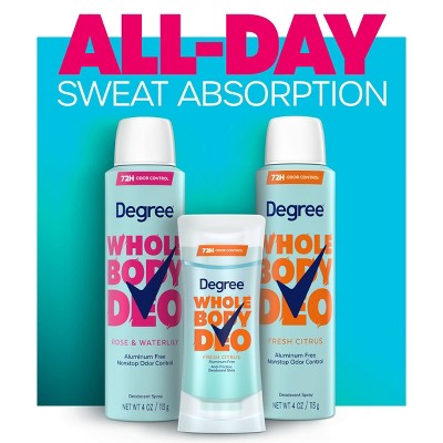 Degree 72H Odor Protection Whole Body Deodorant Spray for Women Rose & Waterlily - Aluminum-Free 4oz