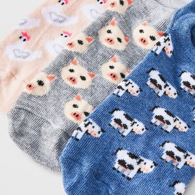 Women's Farm Animals 3pk Liner Socks - Denim Heather/Heather Gray/Pink 4-10
